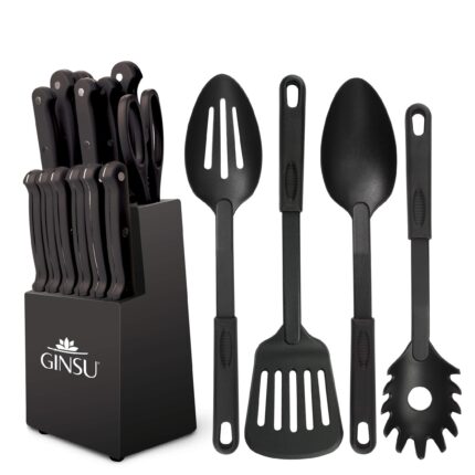 Ginsu Kiso 18-Piece Black Knife Set with Black Block - Dishwasher Safe and Always Sharp