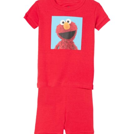 Sesame Street Boys' 2-Piece Snug-fit Organic Cotton Pajama Set, Soft & Cute for Kids, Square ELMO, 12-18M