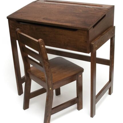 Lipper International Child's Slanted Top Desk & Chair, Walnut Finish, 25 1/2" x 16" x 26"
