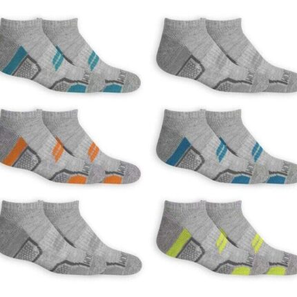Fruit of the Loom Boys' 6 Pack No Show Eveyday Active Socks (Large (Shoe Size: 3-9), Grey)