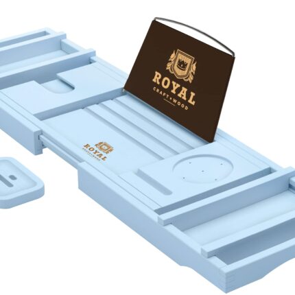 ROYAL CRAFT WOOD Luxury Bathtub Caddy Tray, One or Two Person Bath and Bed Tray, Bonus Free Soap Holder (Blue)